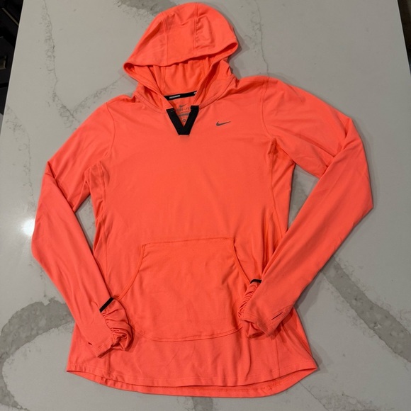 Nike DriFIT Running VNeck Long Sleeve Pullover Hoodie Womens Medium Coral Orange - Picture 2 of 12